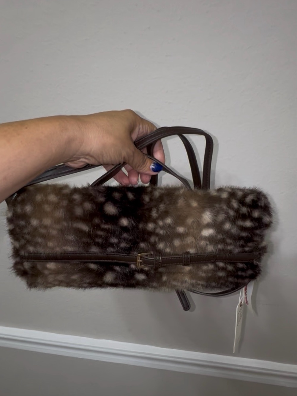 Faux Fur Brown Spotted Crossbody Bag
